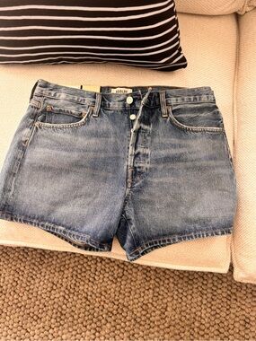 Agolde Parker Long Short in Light Blue Denim